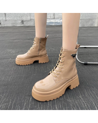 Women 's Platform L ather New Boots Party Boots Women's Fashion Lace-up High Boots Fashion Black Platform Ankle Boots