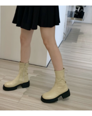 Women's Booties Platform Ladies Zip Rider Flats Fashion Leather C helsea Boots Nude Boots Botines De Mujer Sexy Winter Shoes