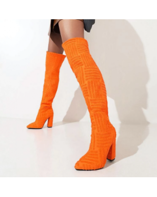 Brand New Autumn Winter Knee High Boots Women Sexy Party Mature Thin High Heels Women's Boots Flock INS Club Fem ale Trendy Shoes