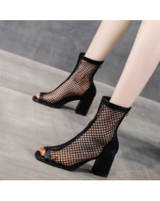 New Fashion Casual Short Tube High Heels Hollow Out Women Breathable Riding Boots Thick Sole Sandals Feminina Sapatos