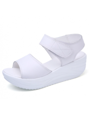 Ladies Mom Ladies Women's Leather Leather Shoes Sandals Women's Thick Sole Hook and Loop Casual Summer Beach Shoes Black Sandals