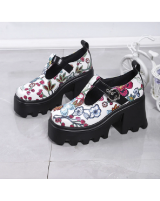  New Hot Sale Women's Buckle Platform Flower Mary Jane Shoes Fashion Casual Punk Pumps Women's Summer Shoes Zapatos De Mujer