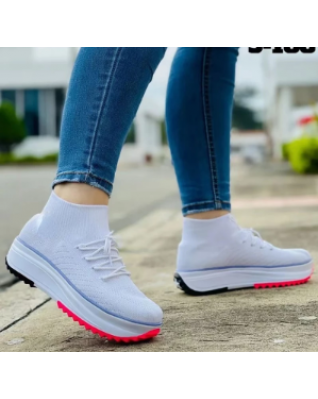 Autumn Fashion High Top Canvas Sneakers Knitted Mesh Women's Shoes Breathable Thick Sole Vulcanized Shoes Casual Shoes Black